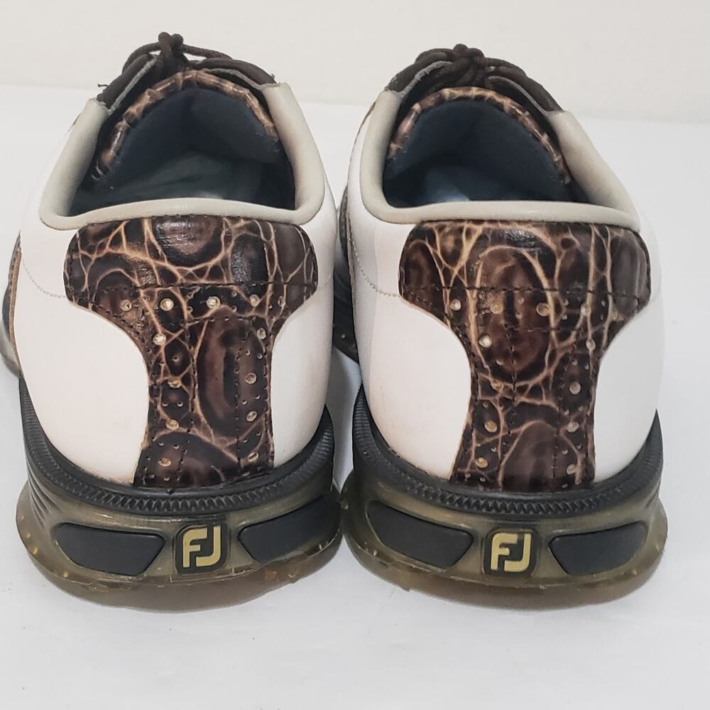 Footjoy FJ Dryjoys Tour Mens SIZE 7.5M Golf Shoes 53754 White Brown Lizard - Picture 3 of 16